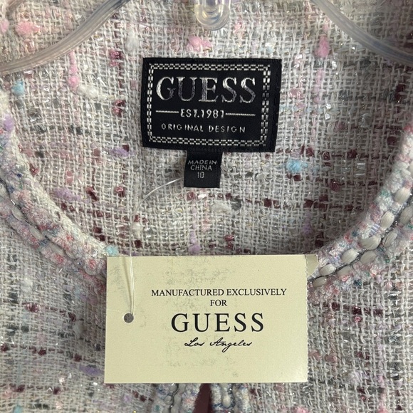 Guess Girls Pink and Cream Tweed Jacket Size 10 - Picture 2 of 5